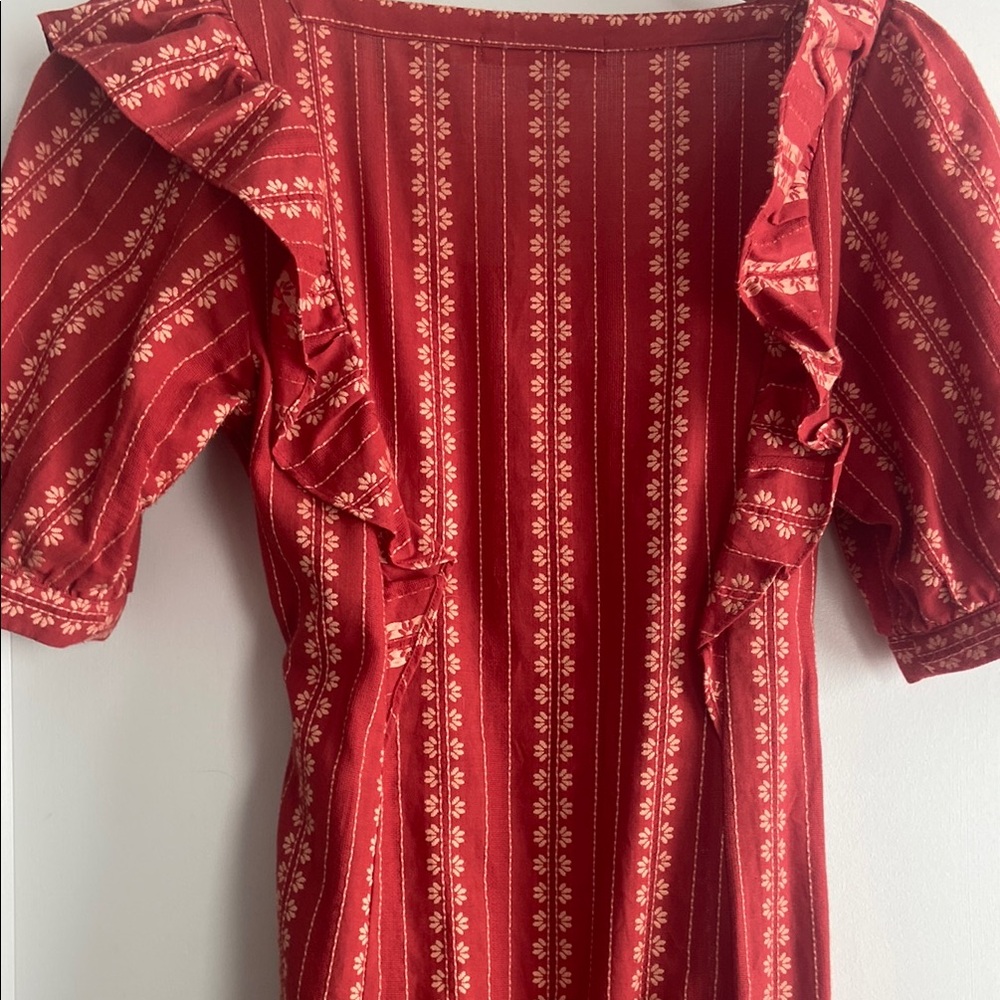 Red Bohemian Maxi Dress with Button Front - Picture 4 of 4